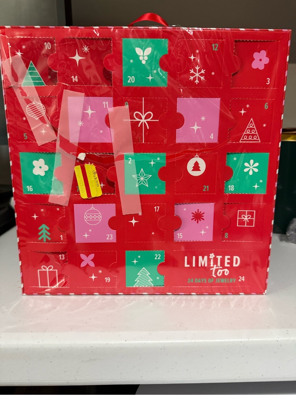 Limited Too Red Advent Calendar with Green & Pink Accents